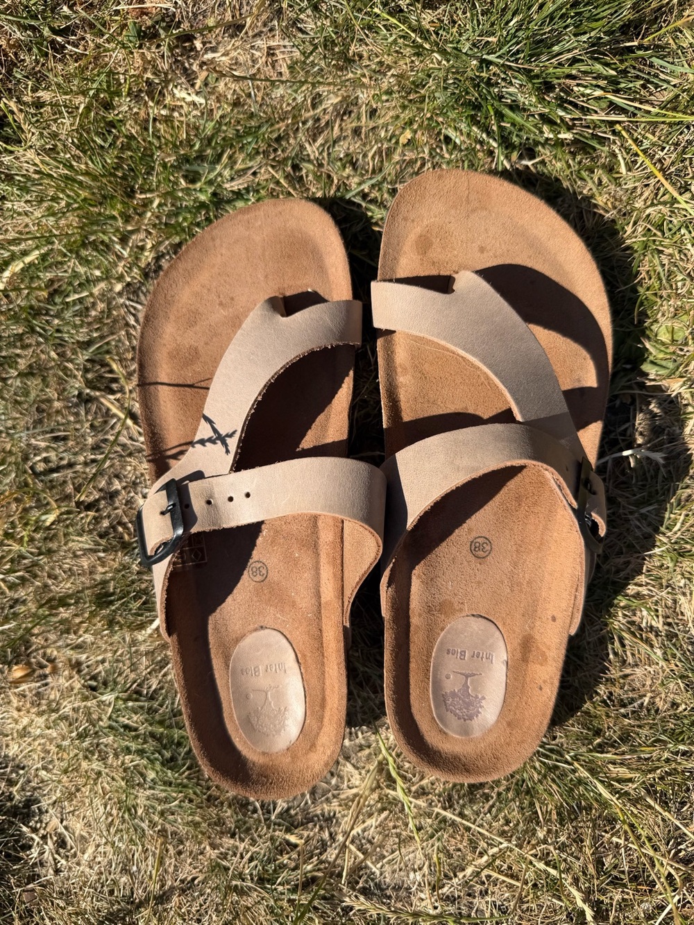 Inter Bios Taupe Leather Comfort Sandals US 7.5/EU 38